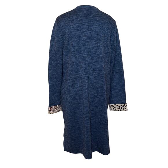 Chico's Heathered Blue Long Cardigan Leopard & Paisley Trim Chico's Size 1 (M/8) - Picture 4 of 14